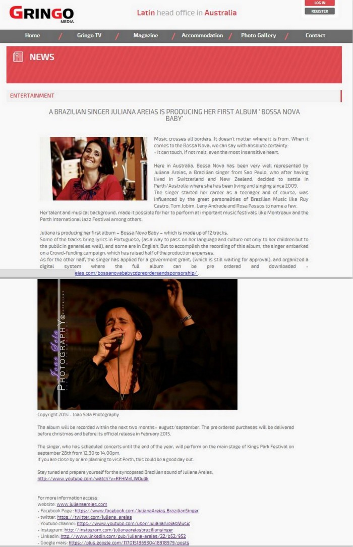 Gringo Media Magazine Juliana Areias Article FULL BY SOL NASCIMENTO