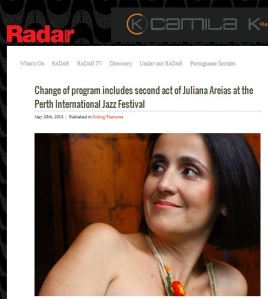 Radar Magazine Change of Programa Juliana Areias Perth International Jazz Festival Victoria Newton