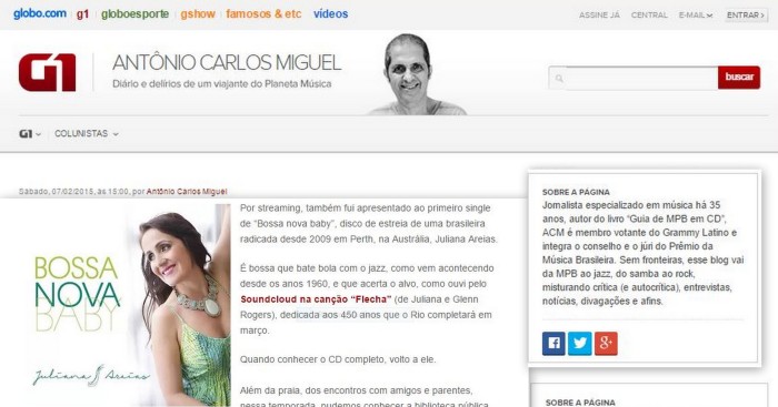 review Antonio carlos miguel O GLOBO Bossa Nova Baby CD Juliana Areias Flecha